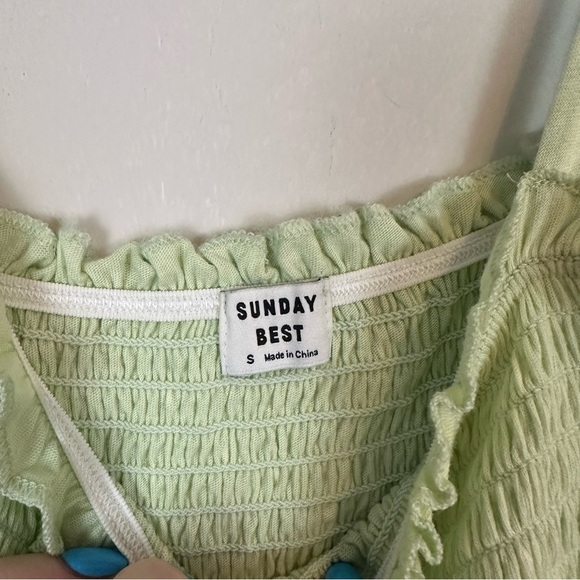Aritzia Sunday Best | Light Green Printed Ruched Bodice Tank Top Size Small - Picture 4 of 6